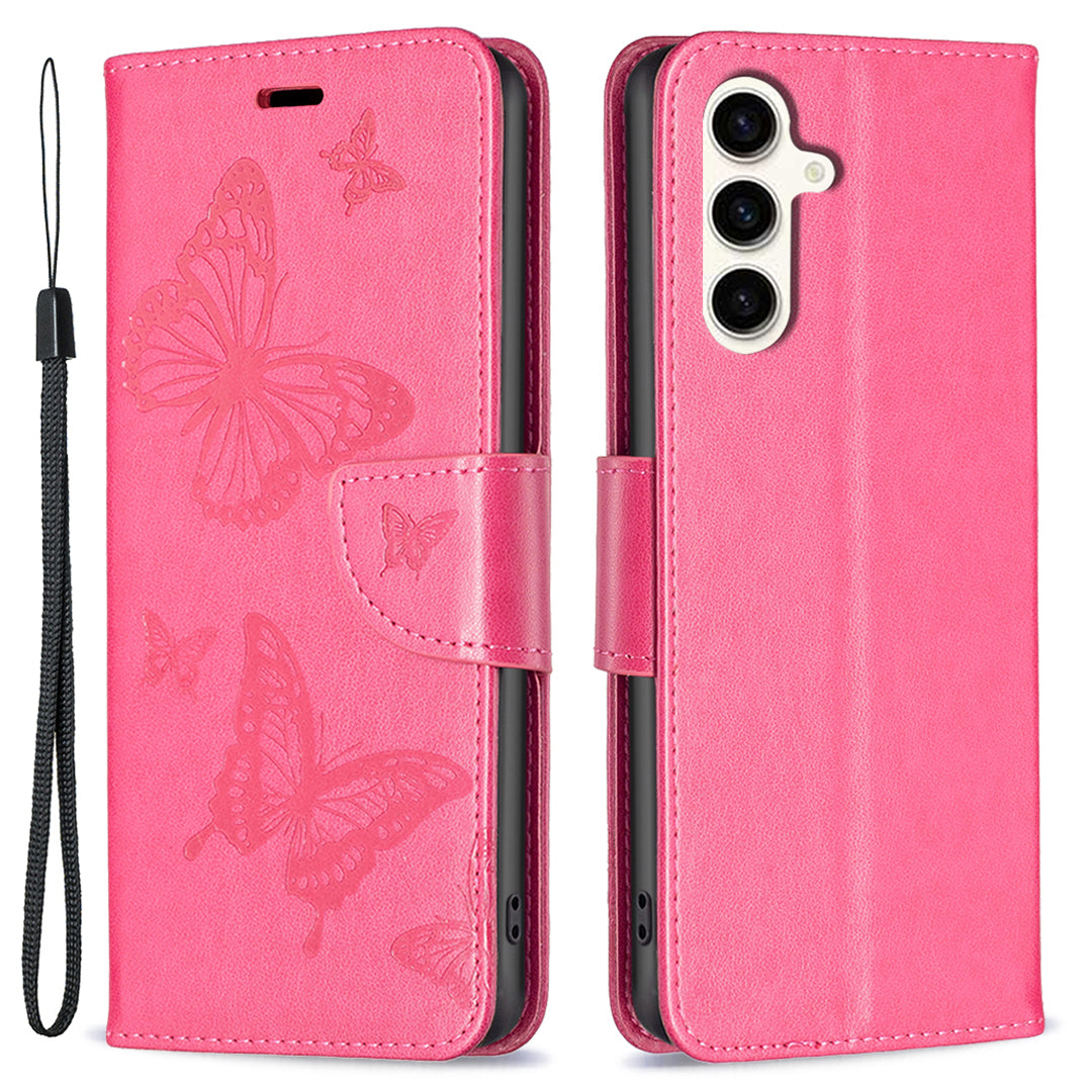 Til Samsung Galaxy S23 FE Telefon Flip Stand Pung Etui Butterfly påtrykt lædercover med rem Til Samsung Galaxy S23 FE Telefon Flip Stand Pung Etui Butterfly påtrykt lædercover med rem